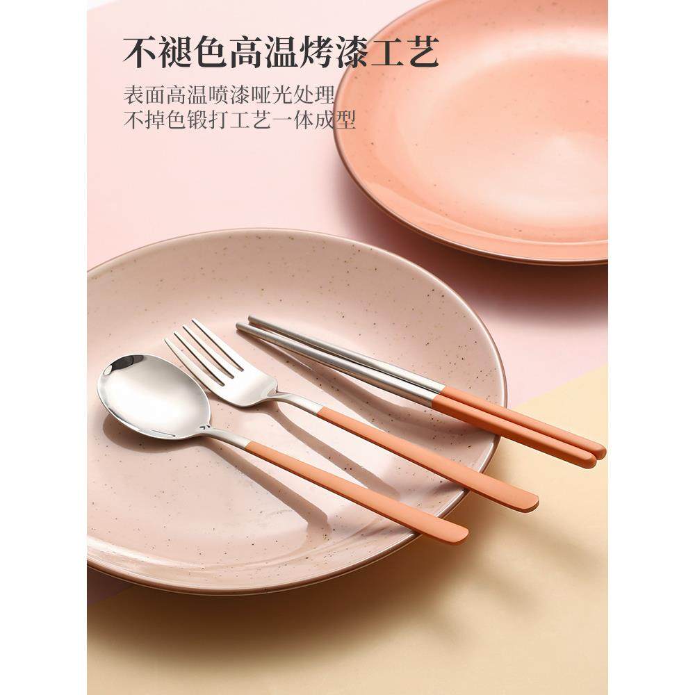 J6DA墨色不锈钢筷子勺子套装便携餐具学生三件套筷子盒可爱叉子收,餐饮具,便携/折叠餐具,淘宝优惠券,粉丝福利购,淘宝优惠卷