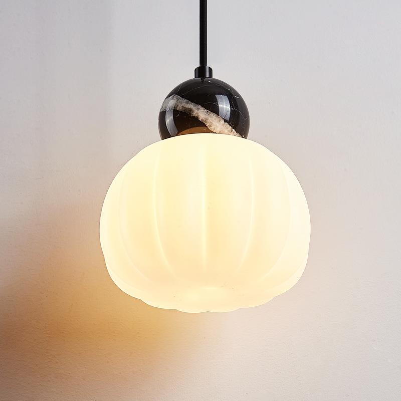 大理石奶油风卧室床头吊灯创意南瓜温馨浪漫客厅背景墙吊线灯