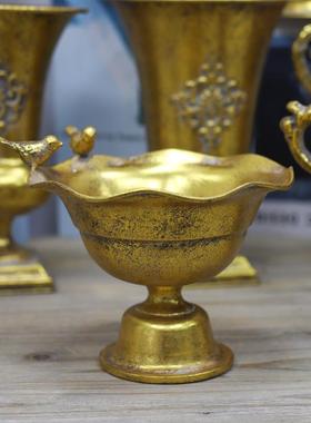 欧式复古做旧金色铁艺花器金属花瓮花瓶婚礼宴会餐厅摆件装饰工艺