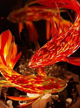 不锈钢鱼发光雕塑摆件金属铁艺鱼吊饰抽象户外公园景观广场装饰品