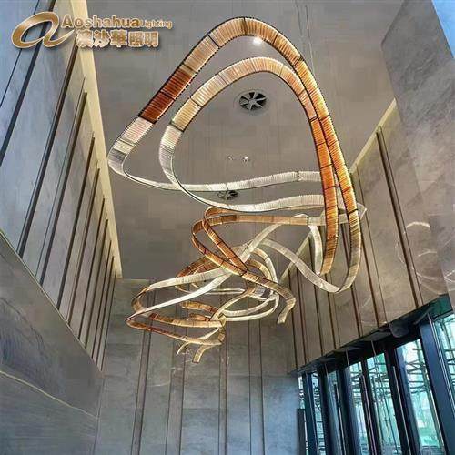 异形琉璃酒店工程灯大厅大堂异形琉璃灯办公楼软装设计吊灯