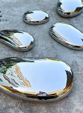 金属镜面不锈钢水滴鹅卵石头雕塑摆件圆形高坐椅子室内外简约装饰