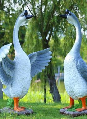 模拟鹅雕塑田园风格玻璃纤维大饰品乡村庭院农家乐装饰户外公园森