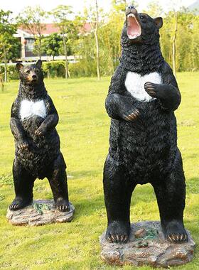 户外大型仿真黑熊雕塑玻璃钢动物园公园小区草坪园林景观装饰摆件