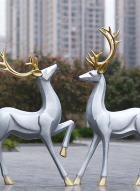 玻璃钢块面几何抽象梅花鹿雕塑户外花园林动物摆件商场美陈装饰品