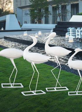 不锈钢仙鹤雕塑水池草坪镜面火烈鸟天鹅装饰售楼部玻璃钢白鹭摆件