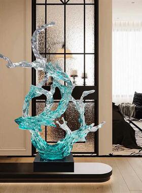 酒店售楼部大厅楼梯间透明树脂浪花摆件别墅样板房雕塑软装艺术品