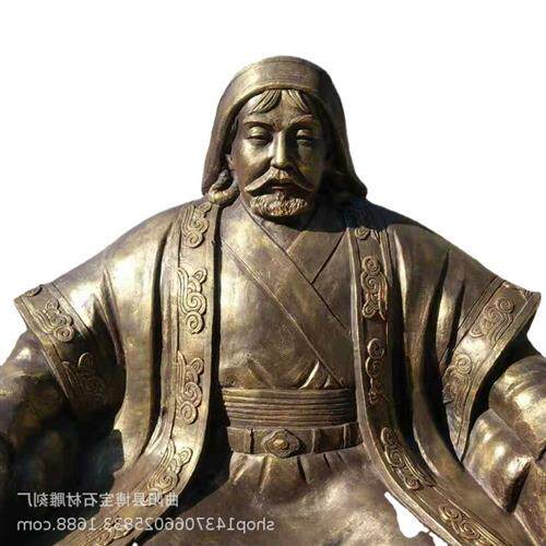 仿铜玻璃钢成吉思汗草原英雄坐像站像铁木真雕塑人物景观装饰厂家