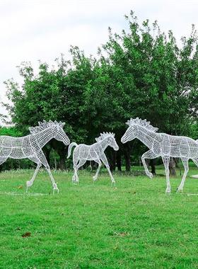 户外不锈钢金属镂空马雕塑小区景观装饰公园草坪铁艺仿真动物摆件