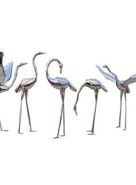 不锈钢仙鹤雕塑金属定制抽象公园白鹭小品白天鹅镜面摆件庭院水池