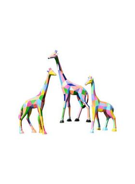 户外园林景观玻璃钢几何彩绘长颈鹿雕塑摆件广场景区大型动物美陈