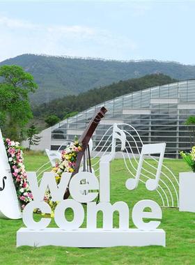 户外创意雕塑不锈钢仿真大提琴音符花架庭院售楼部落地摆件装饰品