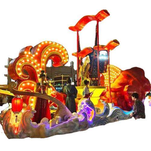 大型花车玻璃钢发光花船巡游玻璃钢国风节日美陈电动车花车斗