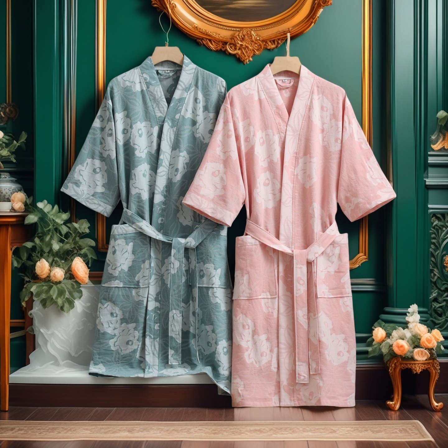 纯棉浴袍男双层纱睡袍情侣睡衣春秋冬成人女加厚吸水酒店吸水浴衣