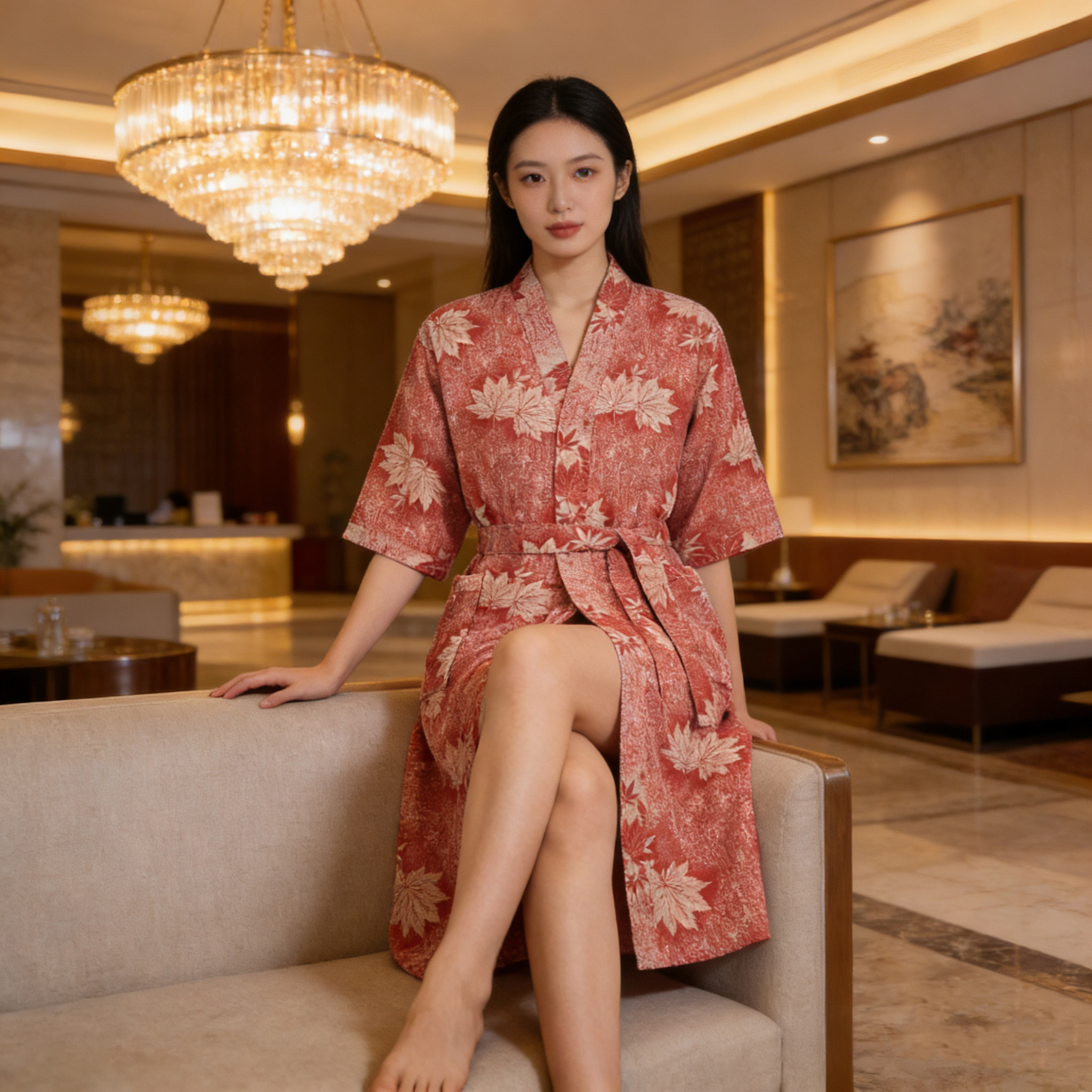 浴袍女纯棉双层纱布提花睡袍春秋夏季薄款和服睡衣吸水浴衣汗蒸服