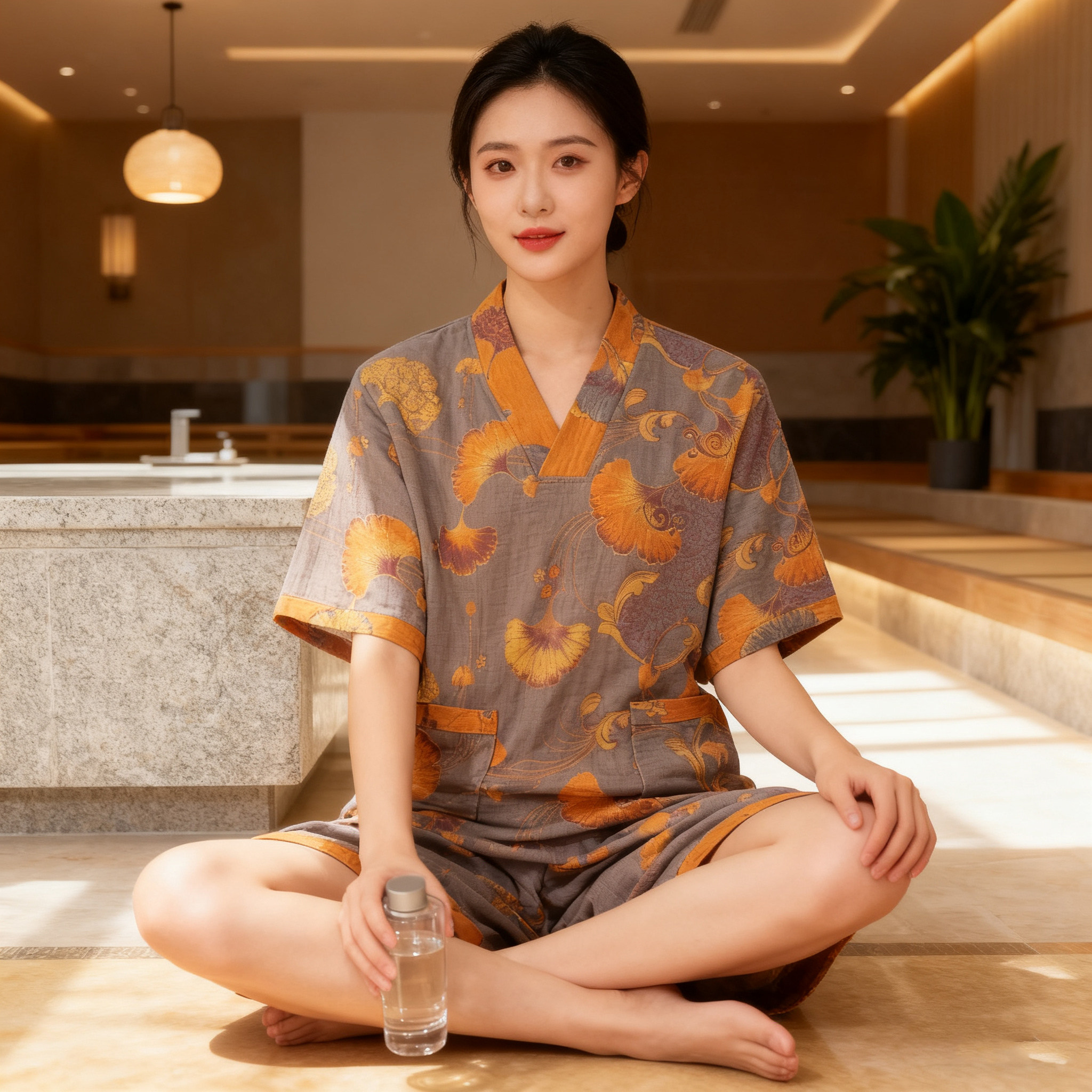 纯棉双层纱提花汗蒸服酒店浴衣理疗服按摩桑拿服情侣浴服美容院