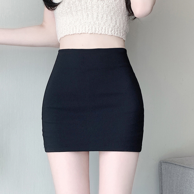 黑色高腰弹力显瘦紧身包臀短裙