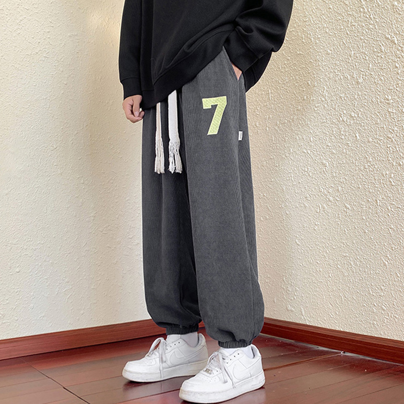 裤子男春秋休闲2025新款宽松阔腿运动美式复古潮牌卫裤雪尼尔长裤