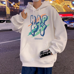 个性字母连帽卫衣男款2026秋季宽松大码潮牌帽衫薄款印花长袖外套