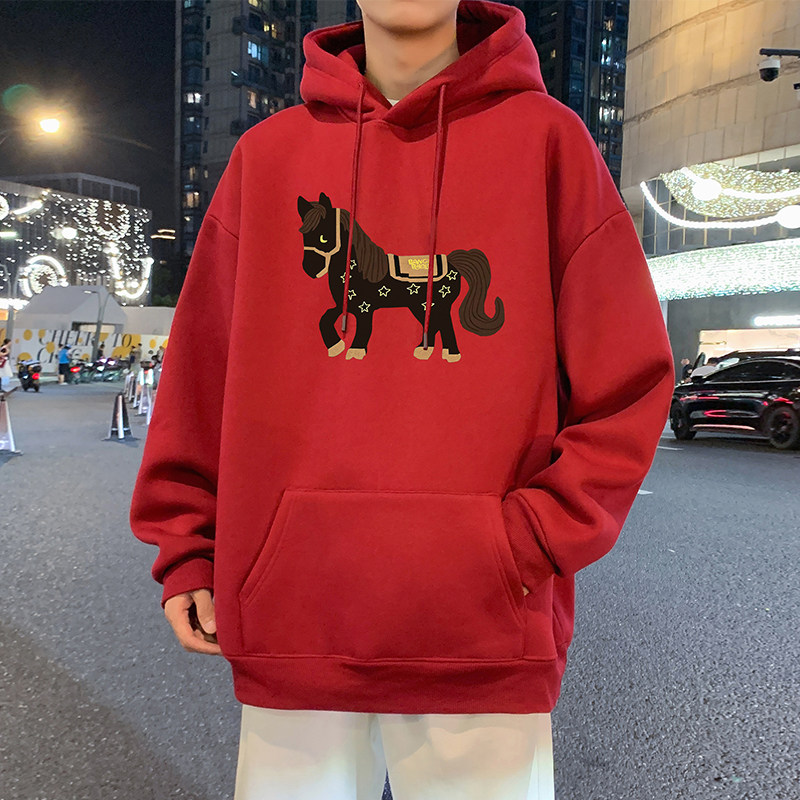 连帽休闲卫衣男春秋季2026新款美式马年印花宽松大码帽衫潮牌外套,男装,卫衣,淘宝优惠券,粉丝福利购,淘宝优惠卷