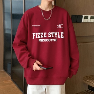 加绒加厚圆领卫衣男秋冬季2026新款美式休闲无帽男装宽松潮牌外套