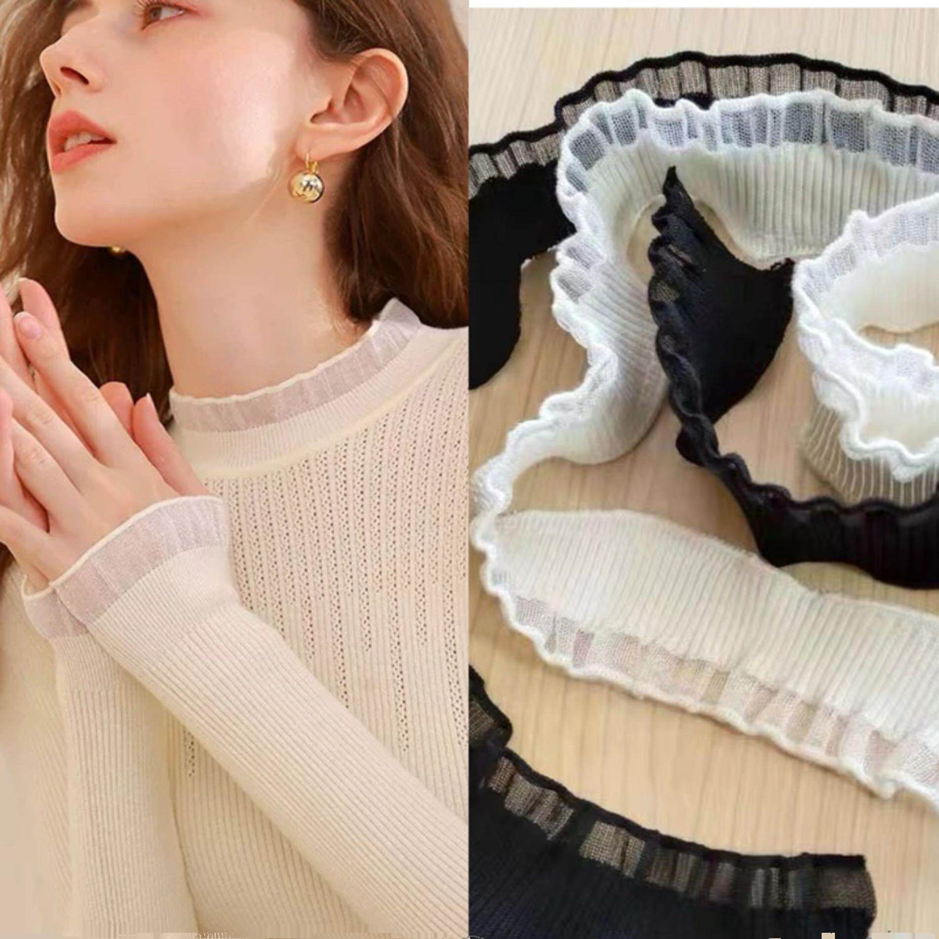 蕾丝弹力花边假领子辅料毛衣领口袖口DIY装饰材料下摆欧根纱罗纹