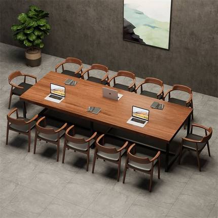 实木会议桌长桌简约现代办公桌工业风长条大桌子工作洽谈桌椅组合