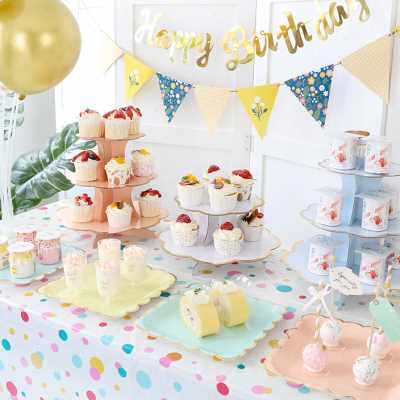 生日布置甜品台摆件婚礼展示架子一次性三层摆台蛋糕托盘点心架