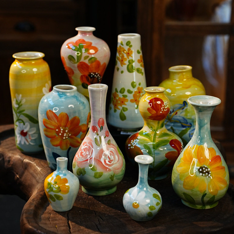 景德镇手工油画花瓶干花