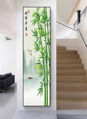 玄关墙正对入户门轻奢自粘客厅走廊贴画过道窄长条竖版装饰画定制