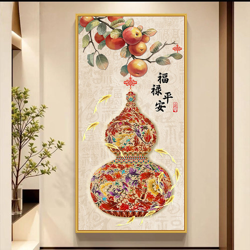 新中式福禄年画玄关过道墙贴
