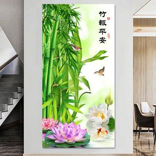 玄关门贴竹报平安走廊过道山水风景画3d立体装饰画自粘客厅装饰画