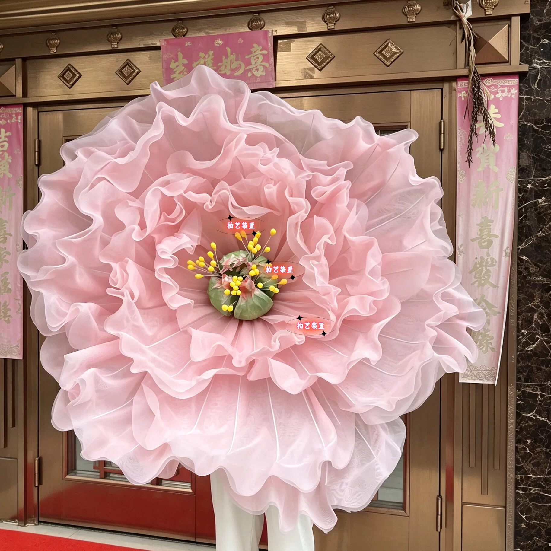 巨型仿真手工网纱芍药花商场装饰景区美陈创意拍照打卡造景布置图片