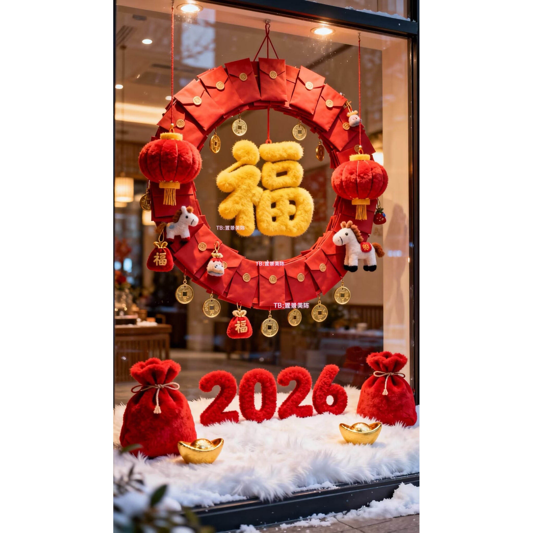 新年春节红色福字灯笼毛绒挂饰