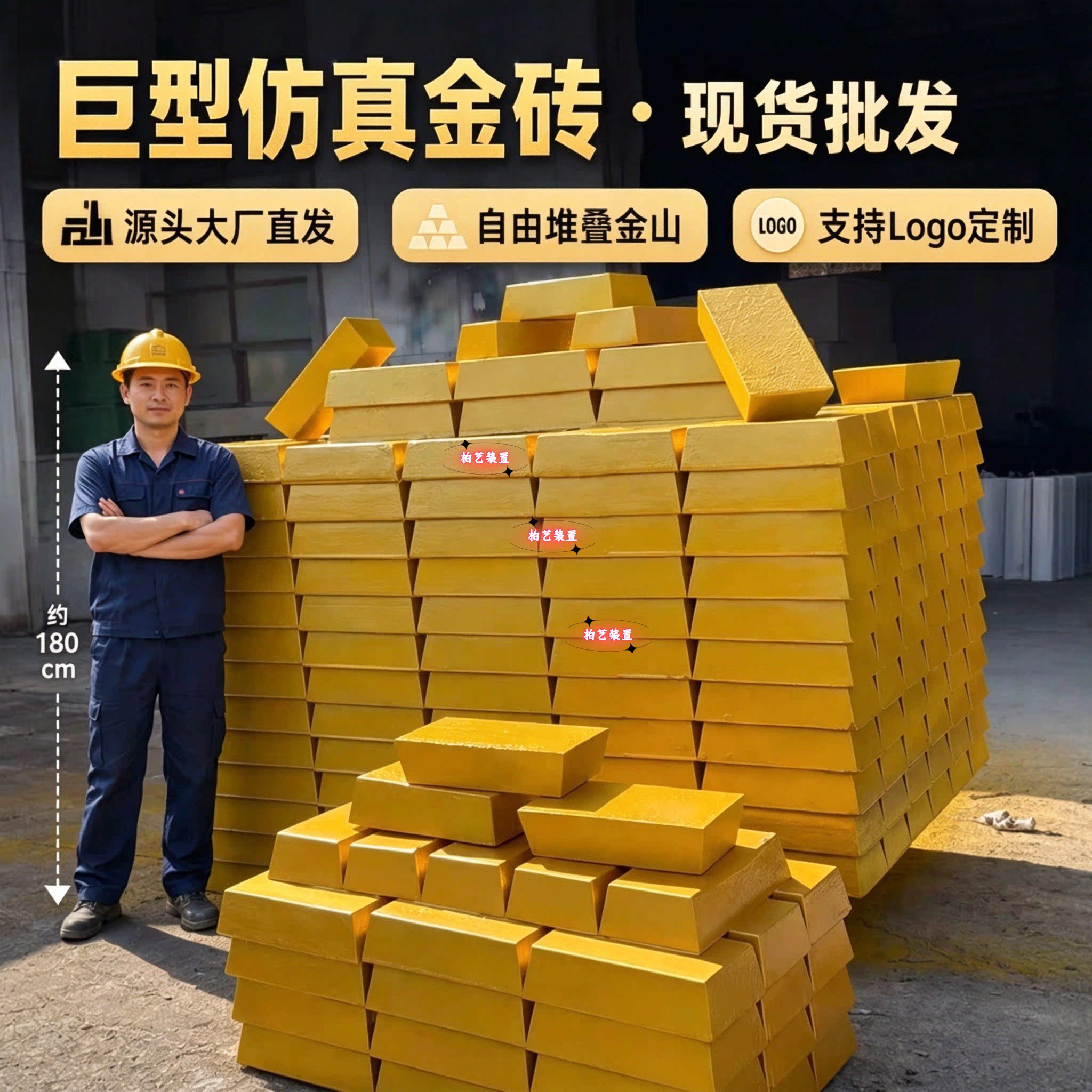 网红打卡巨型金山雕塑仿真大金砖模型商场开业招财引流美陈道具款