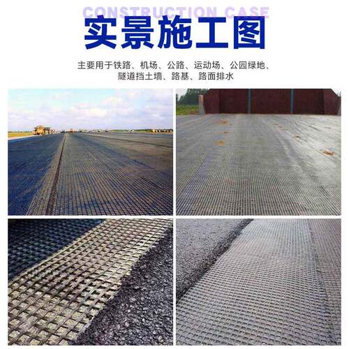 涤纶土工栅单向双向ESH三塑料钢塑复合格自粘青式玻纤经编路基沥