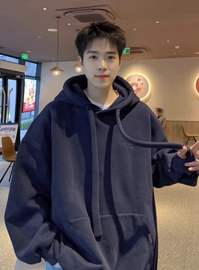日系重磅连帽卫衣男春秋薄款上衣服冬季美式潮牌男生宽松加绒外套