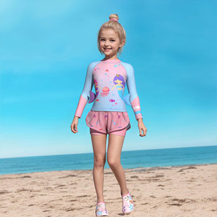 裙泳装 沙滩运动网平角裤 小中大童游泳衣 儿童泳衣女童分体长袖 新款