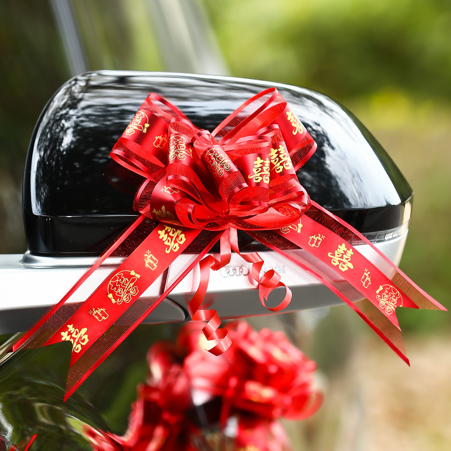 结婚拉花婚车装饰婚礼车队门把手蝴蝶结彩带陪嫁车丝带车头花用品