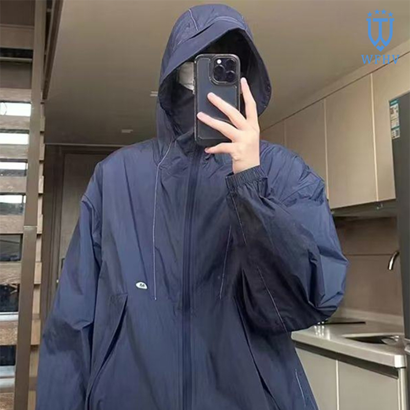 夏季新款纯色简约百搭防紫外外套男款冰丝薄款美式冲锋衣防晒服