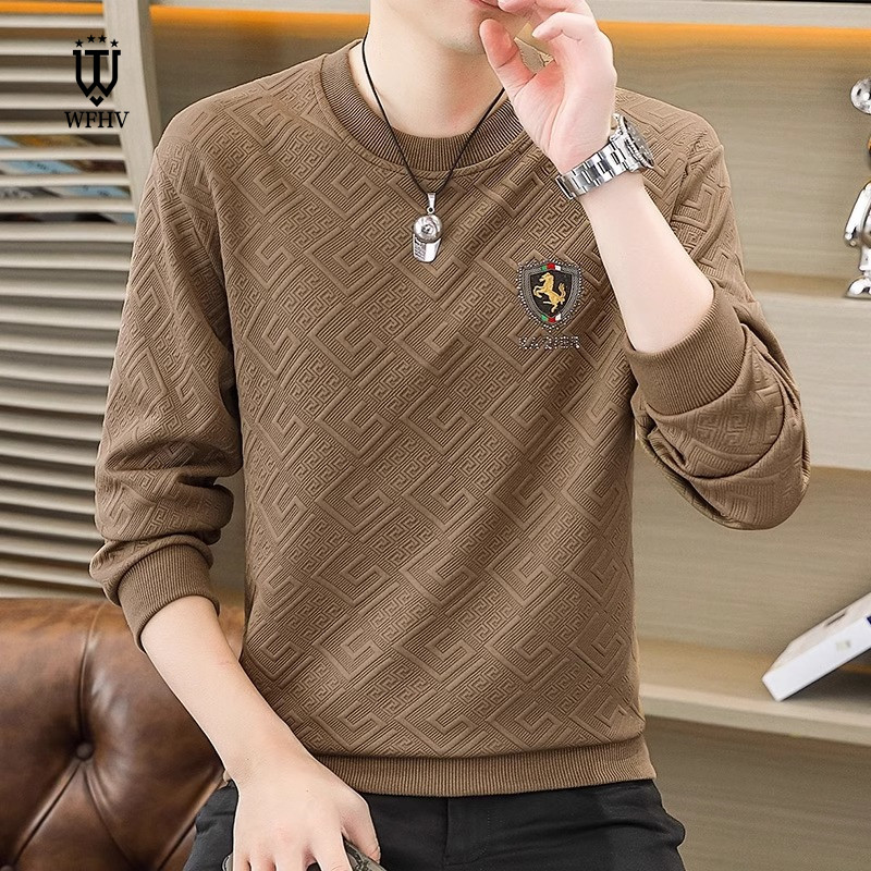 长袖t恤男秋季2025新款高端圆领运动卫衣休闲百搭套头时尚打底衫