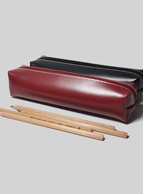 简约黑色文具pu皮质笔袋学生大容量少女心可爱女日系化妆刷收纳袋