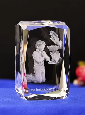 3D内雕水晶圣诞礼物圣餐男孩女孩洗礼生日礼物可加字定制用心摆件