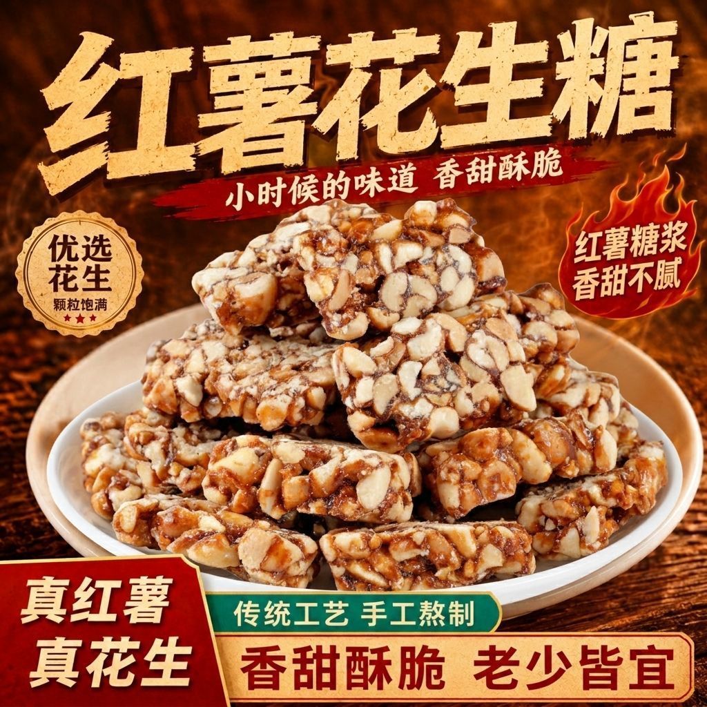 红薯米糖安徽特产农家手工冻米糖炒米花糖童年怀旧零食花生盼年味