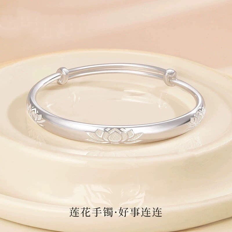 足银9999莲花推拉手镯送妈妈