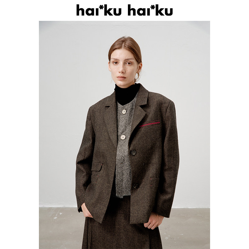 haiku【清仓3折 不退不换 】刺绣小廓形复古羊毛肌理感杂点西装