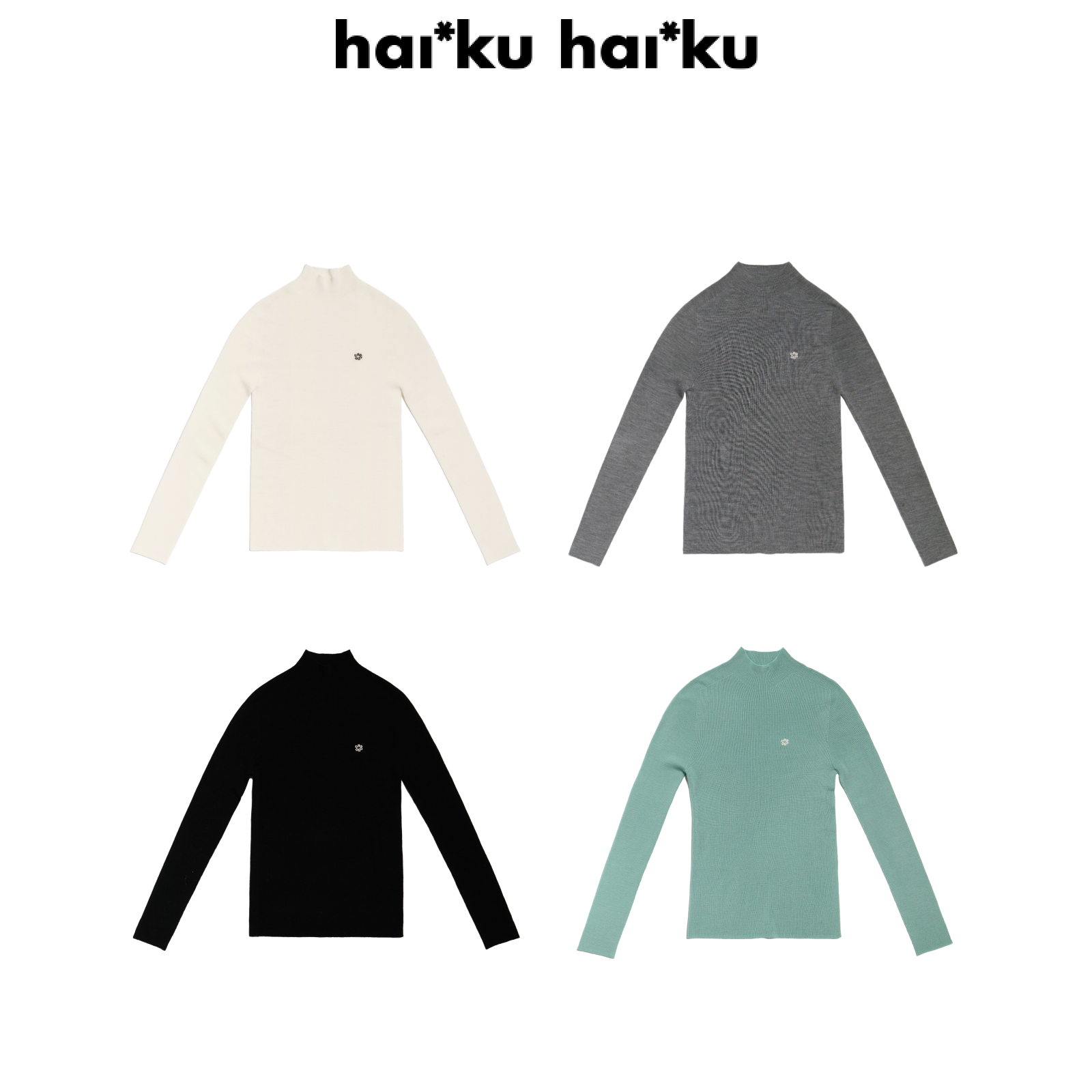 haiku【清仓4折 不退不换 】100%羊毛 雪花刺绣半高领针织打底衫