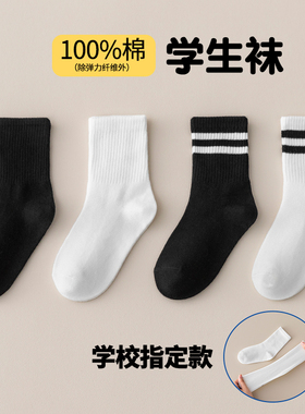 儿童袜子春秋夏季男童女童纯棉学生白色中筒袜大童抗菌防臭运动袜