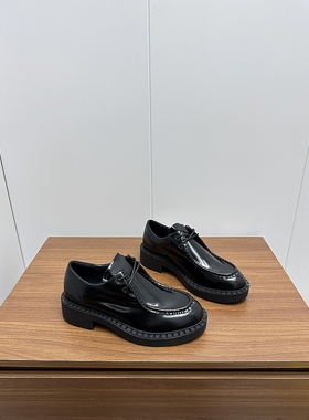 SAM JIMMY皱牛皮系带厚底乐福鞋新款巴黎李现同款商务OL女鞋单鞋