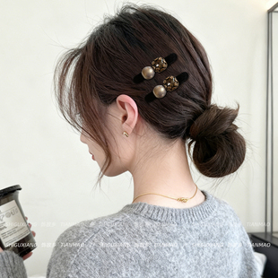 秋冬丝绒水晶发夹女后脑勺侧边精致发卡前额刘海碎发鸭嘴夹子头饰